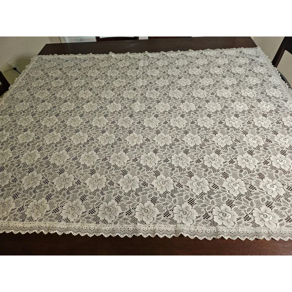 Vintage Lace Tablecloth Home Ivory Floral Scalloped Rectangle Vintage Style
